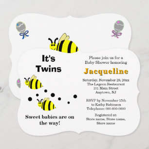 Zwillinge Yellow Bee Baby Rasseln Baby Shower Einladung