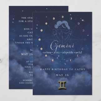 Zwillinge-Zodiac-Geburtstagseinladung Einladung