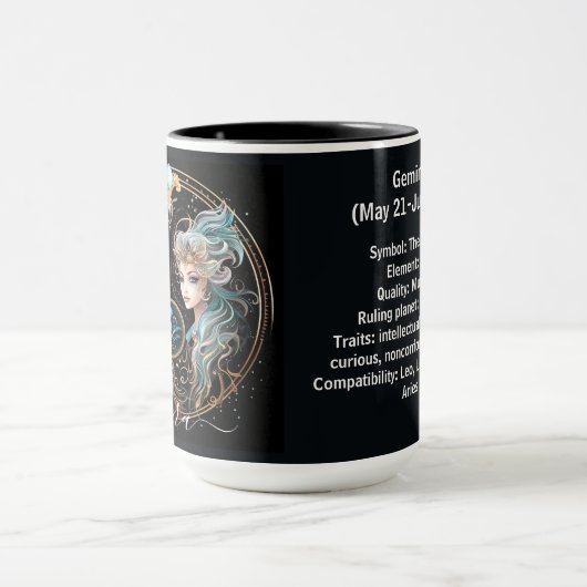 Zwillinge-Zodiac-Kunst für 21. Mai–20. Juni Tasse (Zentrum)