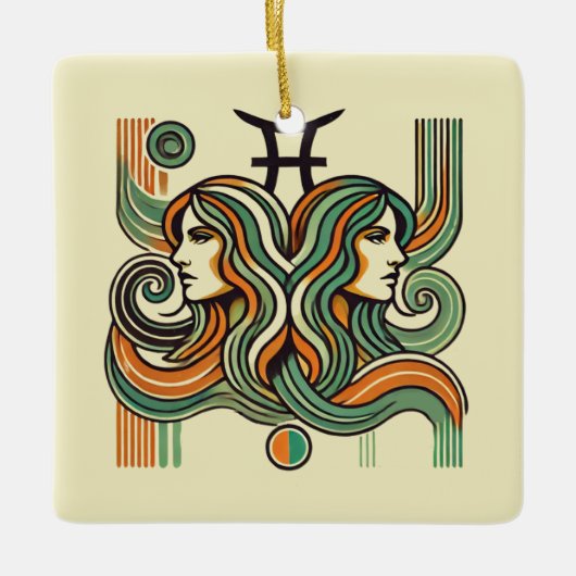 Zwillinge-Zodiac-Schmuck Retro-Design Keramikornament (Vorderseite)