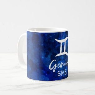 Zwillinge Zodiac Sternbild Blau Galaxie Monogramm Kaffeetasse