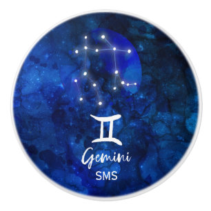 Zwillinge Zodiac Sternbild Blau Galaxie Monogramm Keramikknauf