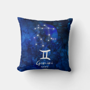 Zwillinge Zodiac Sternbild Blau Galaxie Monogramm Kissen