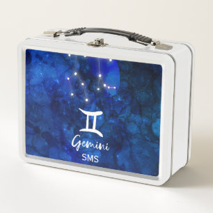 Zwillinge Zodiac Sternbild Blau Galaxie Monogramm Metall Brotdose