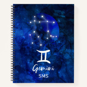 Zwillinge Zodiac Sternbild Blau Galaxie Monogramm Notizblock