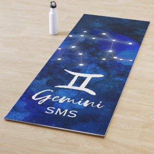Zwillinge Zodiac Sternbild Blau Galaxie Monogramm Yogamatte