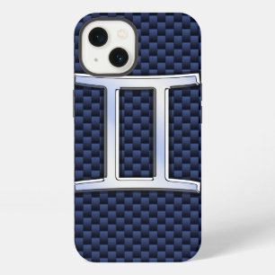 Zwillinge-Zodiac-Symbol Navy Blau Carbonfaser-Stil iPhone Hülle