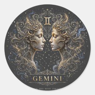 Zwillinge Zodiac T-Shirt - Doppelstern Astrologie Runder Aufkleber