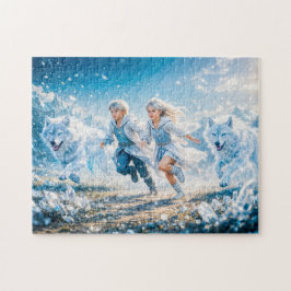 Zwillinge-Zodiak mit Zwillingskindern und weißen W Puzzle
