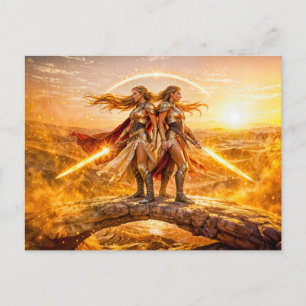 Zwillinge-Zodiakus mit zwei Kriegerinnen und Leuch Postkarte