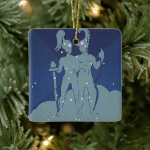 Zwillinge Zwillings-Konstellation Vintage Tierkrei Keramikornament
