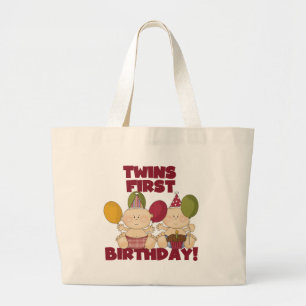 Zwillings-1. Geburtstag - Jungen-T - Shirts und Jumbo Stoffbeutel