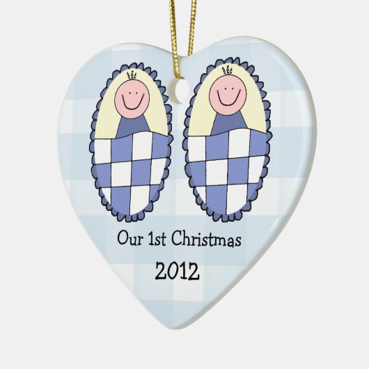 Zwillings-1. Weihnachtsblau Keramikornament (Links)