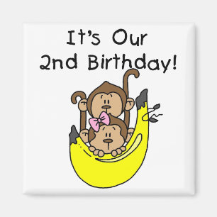 Zwillings-Affe-Jungen-und Mädchen-2. Geburtstag Magnet