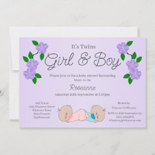 Zwillings-Baby Mädchen und Junge Baby Shower Einladung