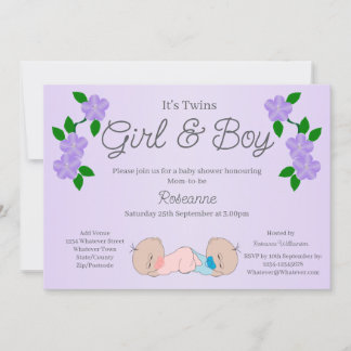 Zwillings-Baby Mädchen und Junge Baby Shower Einladung