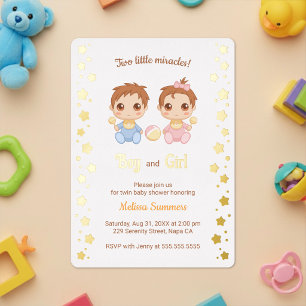 Zwillings-Baby-Party für Mädchen und Jungen Folieneinladung