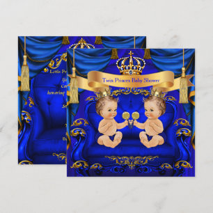 Zwillings-Baby-Party Junge Prinz Blau Gold Einladung