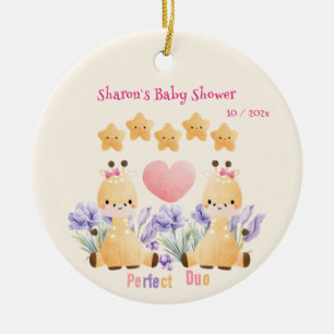 Zwillings-Baby-Party   Süße Giraffen-Baby-Party Keramik Ornament