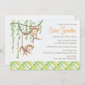 Zwillings-Babyparty-Einladung - Affen Einladung (Vorne/Hinten)