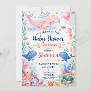 Zwillings-Babyparty-Einladung Wal unter dem Meer Einladung