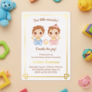 Zwillings-Babyparty für Jungen und Mädchen Folieneinladung