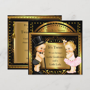 Zwillings-Babyparty Junge und Mädchen Gold Blond Einladung
