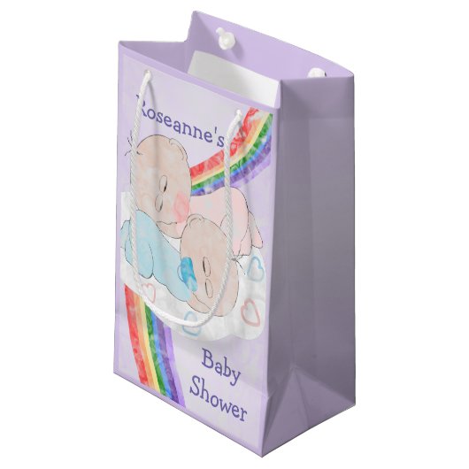 Zwillings-Babyparty Kleine Geschenktüte (Vorderseite Schrägansicht)