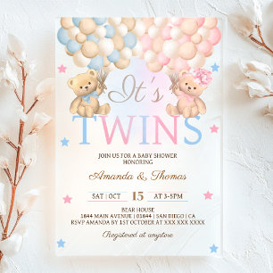 Zwillings-Babyparty mit Luftballons für Jungen und Acryleinladungen