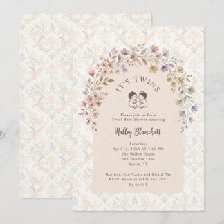 Zwillings-Babyparty - Pastellflorales LPM26 Einladung