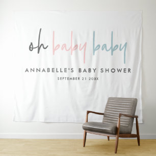 Zwillings-Babyparty rosa blau moderne Typografie-P Wandteppich
