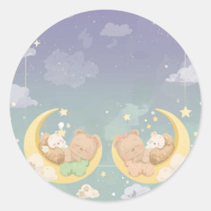 Zwillings-Babyshower-Aufkleber Schlafende Tiere Mo Runder Aufkleber