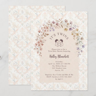 Zwillings-Babyshower-Einladung Pastell-Blumen LPM2 Einladung