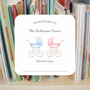 Zwillings-Babyshower-Exlibris für Mädchen und Jung Quadratischer Aufkleber