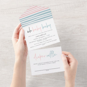 Zwillings-Babyshower pink blaue moderne Typografie All In One Einladung