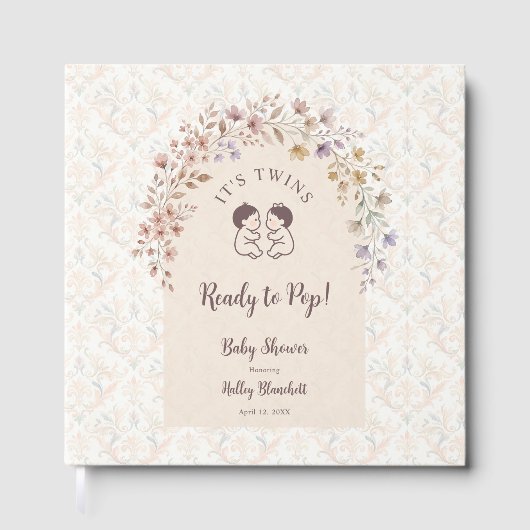 Zwillings-Babyshower Whimsical Pastell-Blumen LPM2 Gästebuch (Vorderseite)