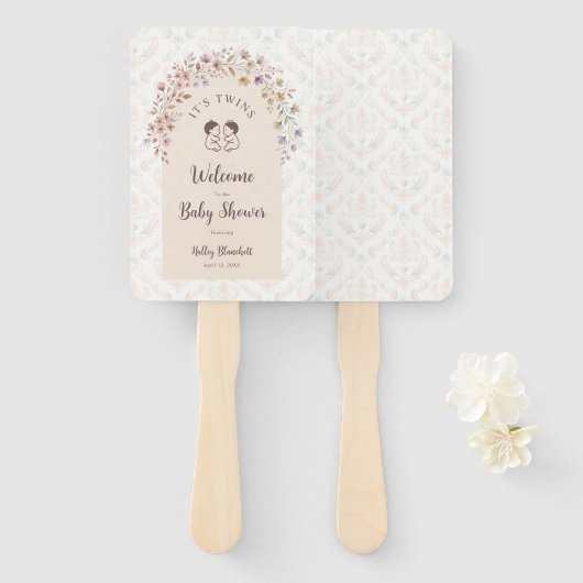 Zwillings-Babyshower Whimsical Pastell Floral LPM2 Fächer (Vorne und Hinten)