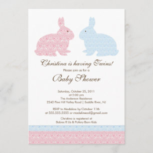 Zwillings-Damaskus-Häschen-Baby-Shower-Einladung M Einladung
