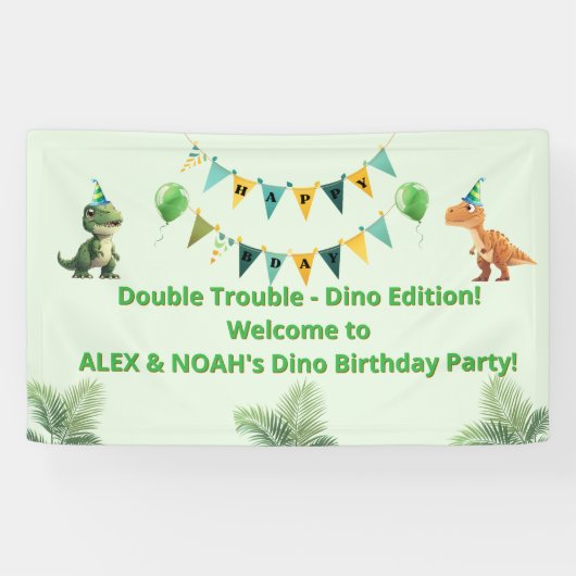 Zwillings-Dinosaurier-Geburtstagsbanner | Doppelte Banner (Horizontal)