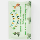 Zwillings-Dinosaurier-Geburtstagsbanner | Doppelte Banner (Vertikal)