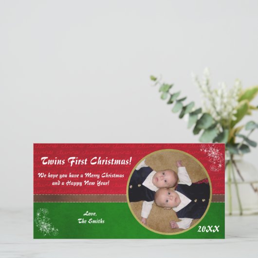 Zwillings-erste Weihnachtskarte Feiertagskarte (Stehend Vorderseite)