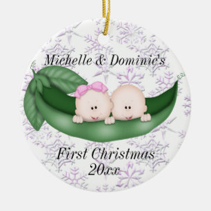 Zwillings-erste Weihnachtsverzierung Keramik Ornament