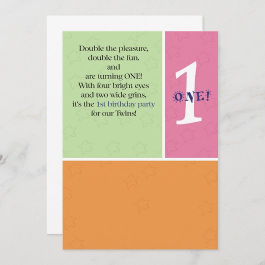 Zwillings-erster Geburtstag Einladung (Vorne/Hinten)