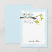 Zwillings-Eulen danken Ihnen zu kardieren (Blau) Dankeskarte (Vorne/Hinten)