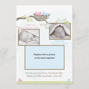 Zwillings-Geburts-Mitteilung - Baby u. Mädchen Ankündigung