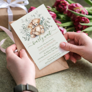 Zwillings-Geschlechtsneutrales Teddybär-Boho-Baby- Einladung