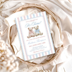 Zwillings-Grandmillennial-Teddybären-Baby-Party Einladung