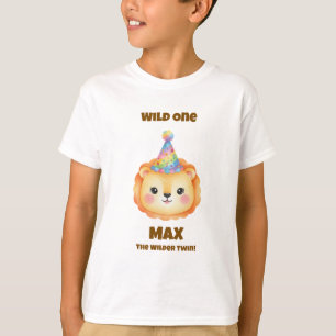 Zwillings-Jungen-Safari-Geburtstags-T-Shirt Löwe T-Shirt