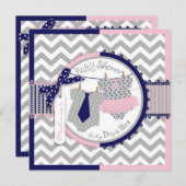 Zwillings-Krawattetutu-Zickzack Baby-Dusche Einladung (Vorne/Hinten)