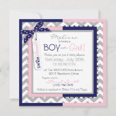 Zwillings-Krawattetutu-Zickzack Baby-Dusche Einladung (Rückseite)